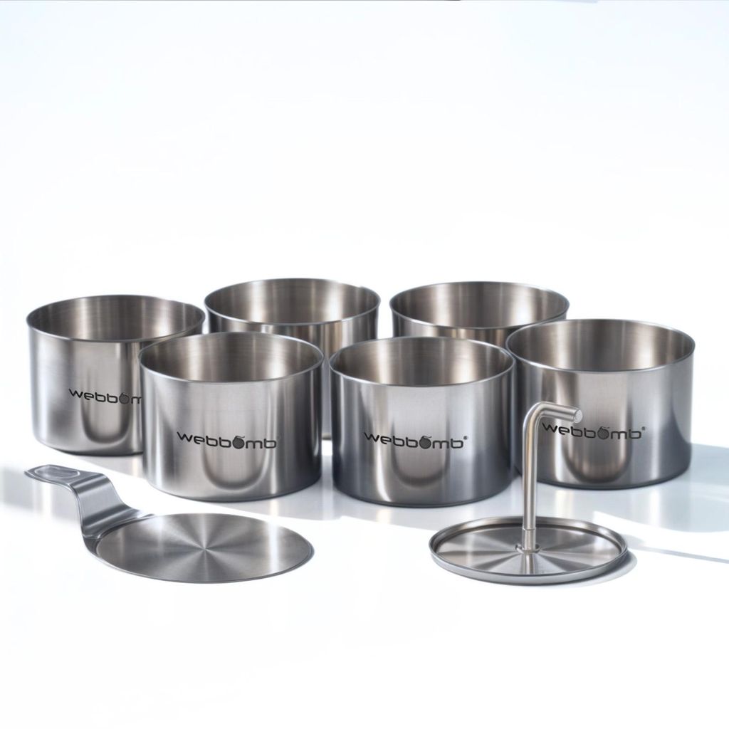 WEBBOMB 8tlg Set Edelstahl Dessertringe Kuchenform Speisenringe Ø 7,5 cm Höhe 5,5 cm rund mit Heber & Stampfer Backringe für runde Mini Kuchen u...