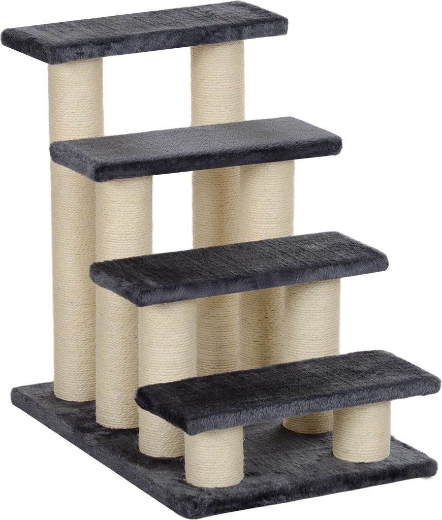 Fortuna Lai Tiertreppe 4-Stufen Hundetreppe & Kätzchentreppe, Weicher Plüsch, Grau, 60x40,5x59cm