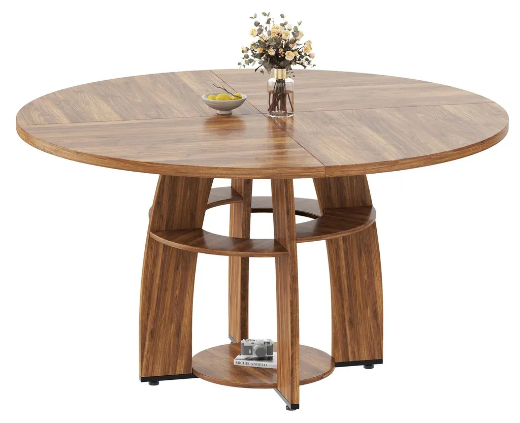 Grande table ronde 120 cm pour 6 personnes - Idéale repas de famille noyer
