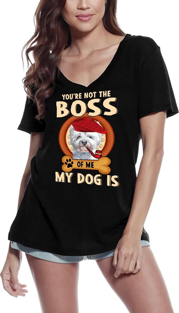 Damen Grafik T-Shirt V-Ausschnitt Westie süßer Hundeliebhaber – Westie Cute Dog Lover – Öko-Verantwortlich Vintage Jahrgang Kurzarm Lustige ...
