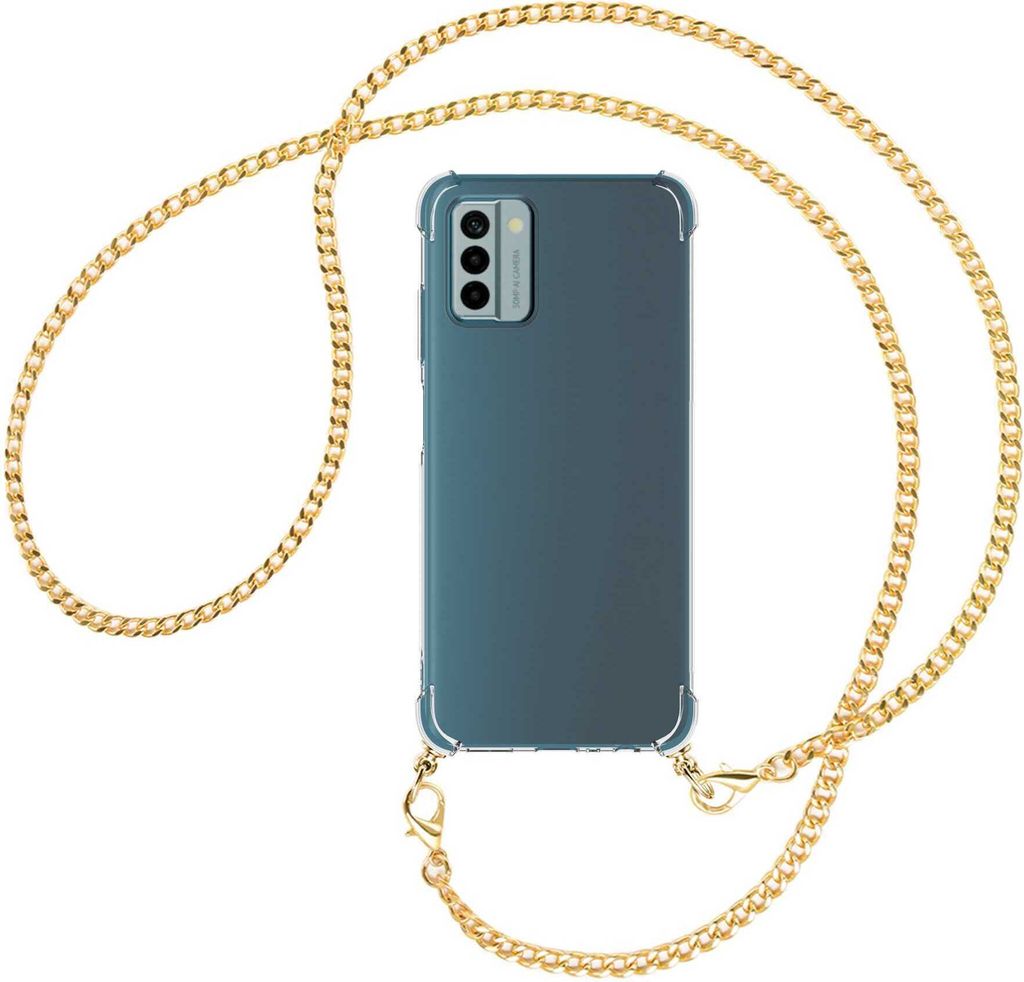 Handykette Backcover-Schutzhülle mit Band (Metall goldfarben) für Nokia G22 (6.5'') - goldfarbene Kette