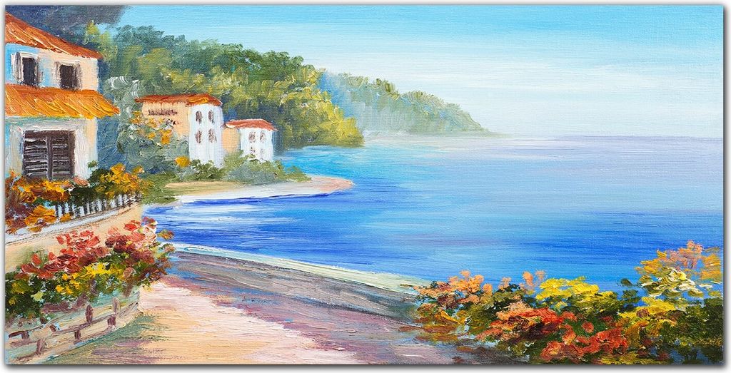 Coloray Küchenrückwand 140x70 Spritzschutz aus Glas - Küste Meer Himmel Blumen