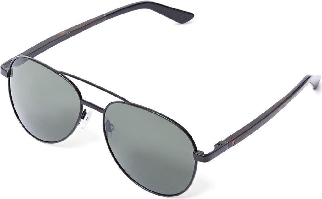 Bonizetti Herren Sonnenbrille BOSTON Breite 136mm Holz Schwarz, Glasfarbe grün 136mm Pilotenbrille, Naturmaterialien
