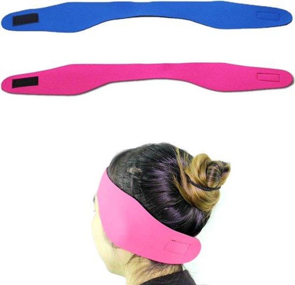 Set aus 2 Schwimmkappebändern für Kinder, neopren Haarbänder in Blau und Rosa, verstellbar mit Klettverschluss für Surfen, Tauchen, Yoga und Ra...