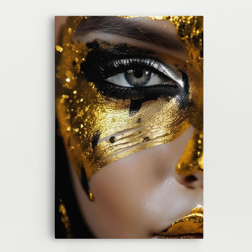 ARTHUB Leinwandbild 30x40 cm, Black Gold Eyeliner | Wohnzimmerdekoration, Hängende Bilder, Wanddekoration, Heimdekoration, Frauen, Schwarz und Gold