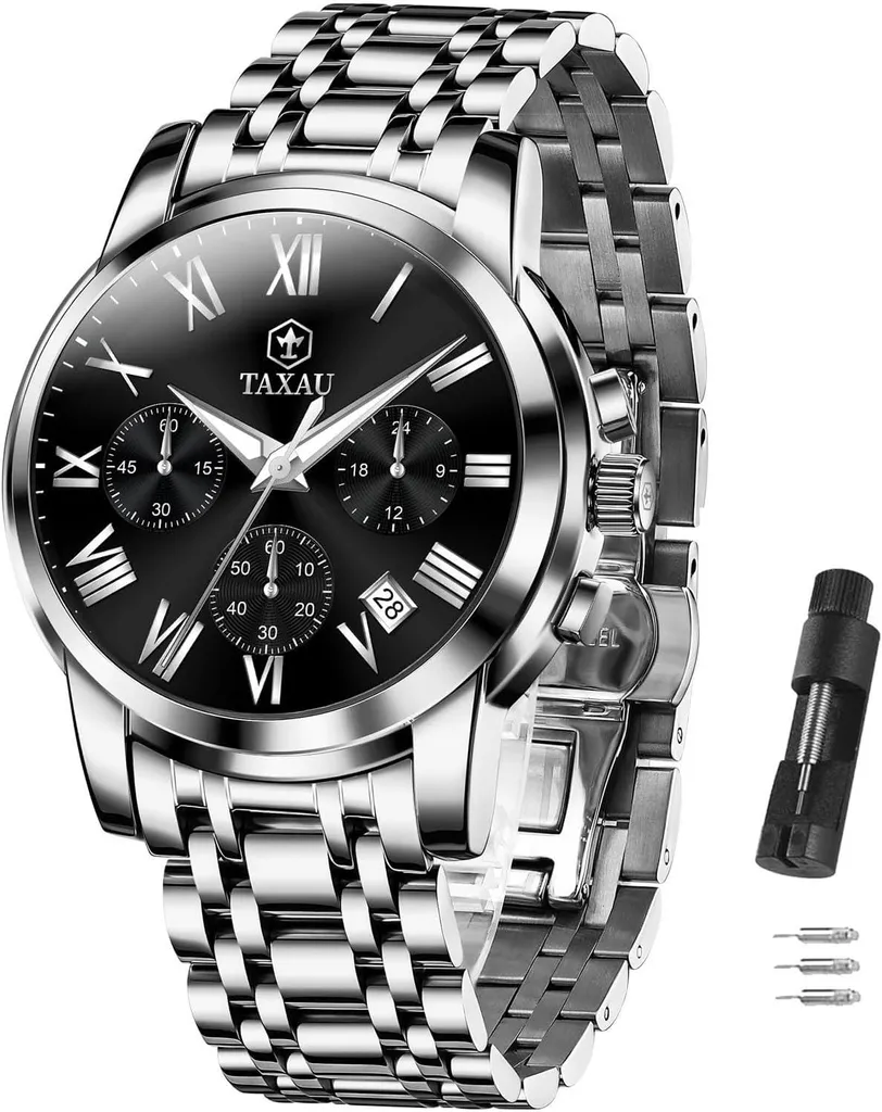 Cronografo analogico al quarzo Orologio da polso da uomo in acciaio inox con data impermeabile luminoso Classic Luxury Business Watches Regali per gli uomini