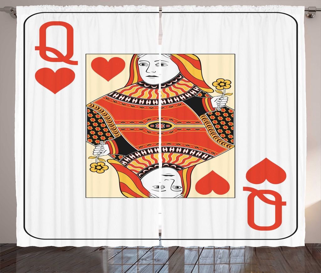 ABAKUHAUS Königin Rustikaler Gardine, Poker Card Deck Spielen, Schlafzimmer Kräuselband Vorhang mit Schlaufen und Haken, 280 x 225 cm, Zinnoberro...