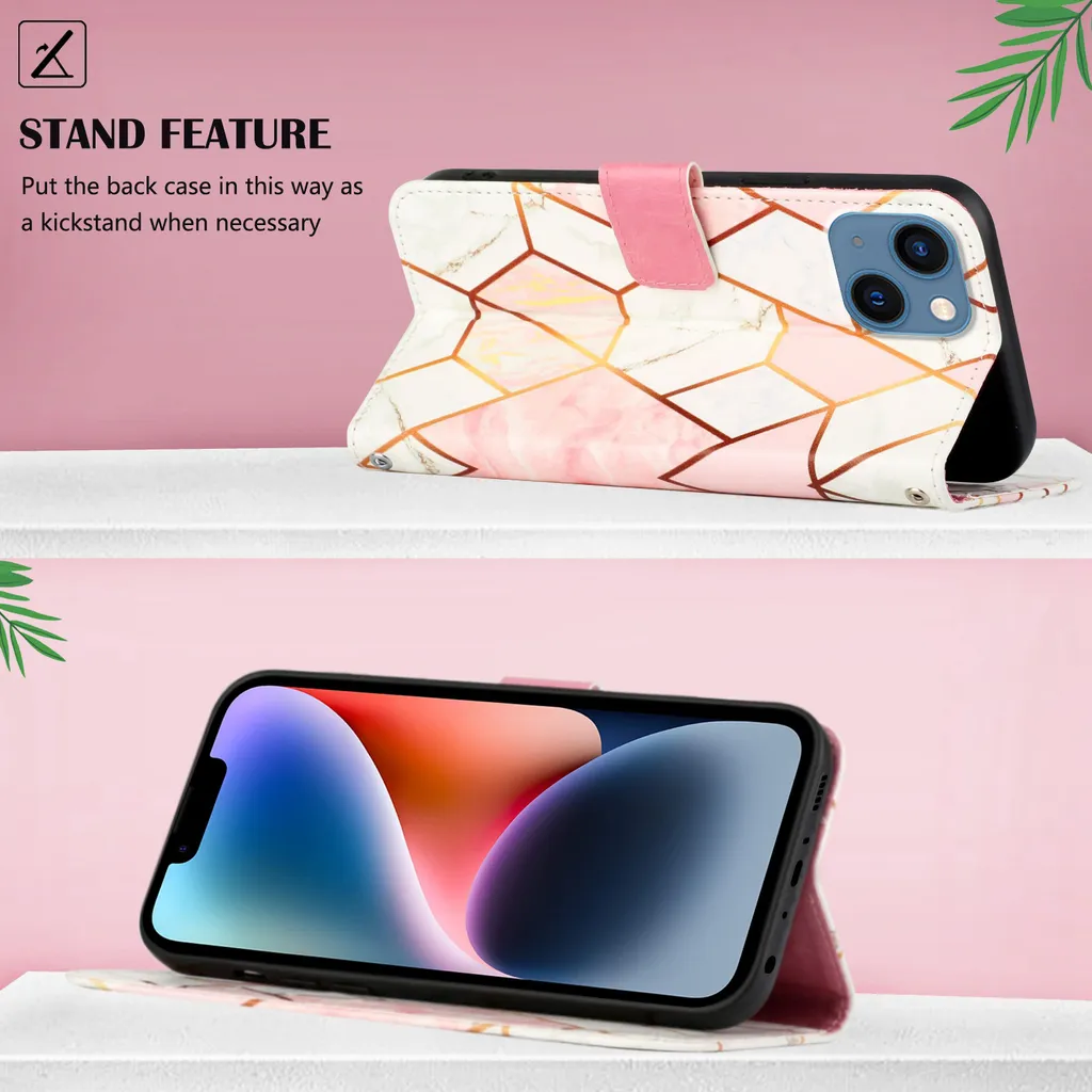 Custodia a Libro iPhone 14 Plus - Marmo e Oro Rosa Professionale - 3