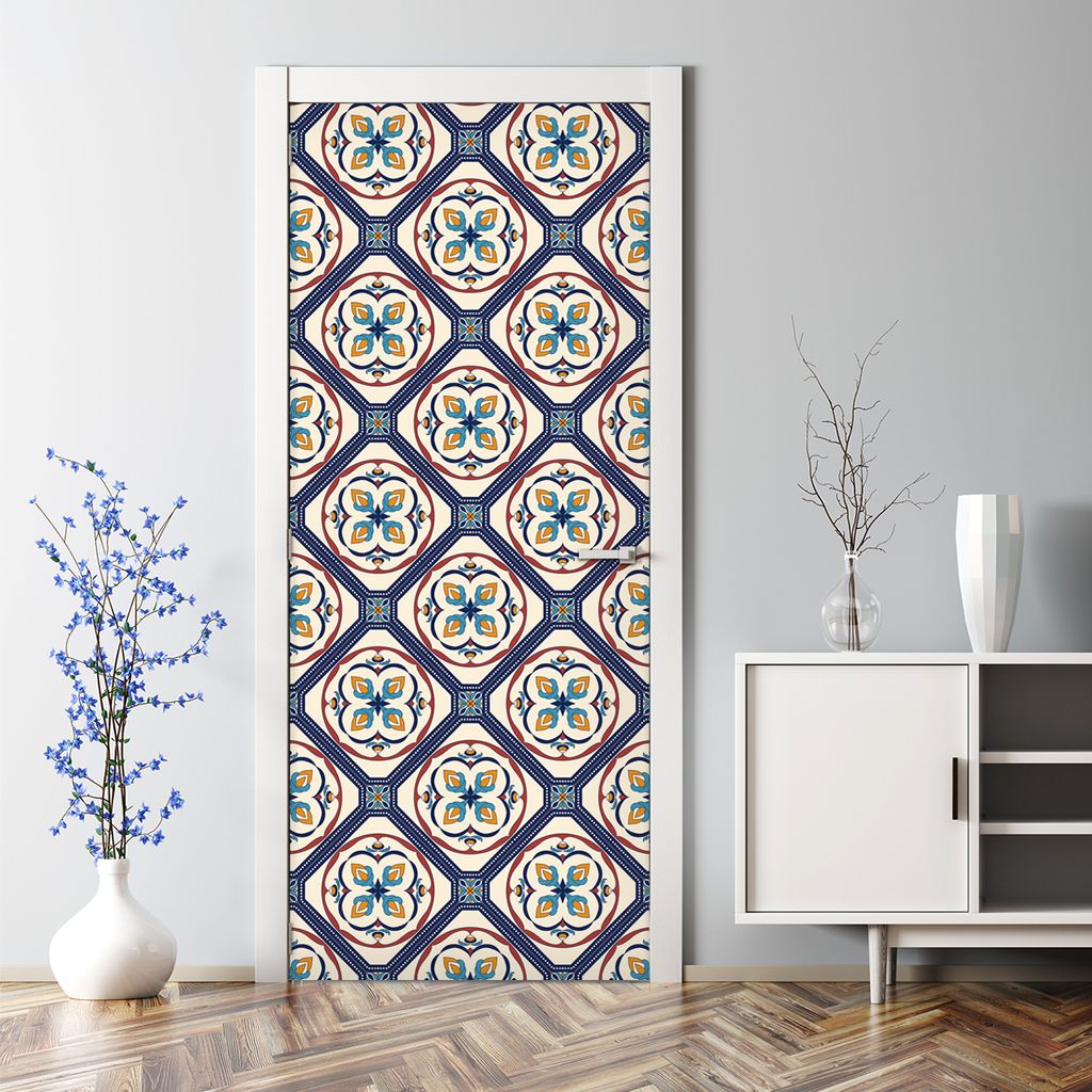 Dekorative Türposter selbstklebend Klebefolie Wandaufkleber Türaufkleber Gemusterte Fliesen 77 x 200 cm