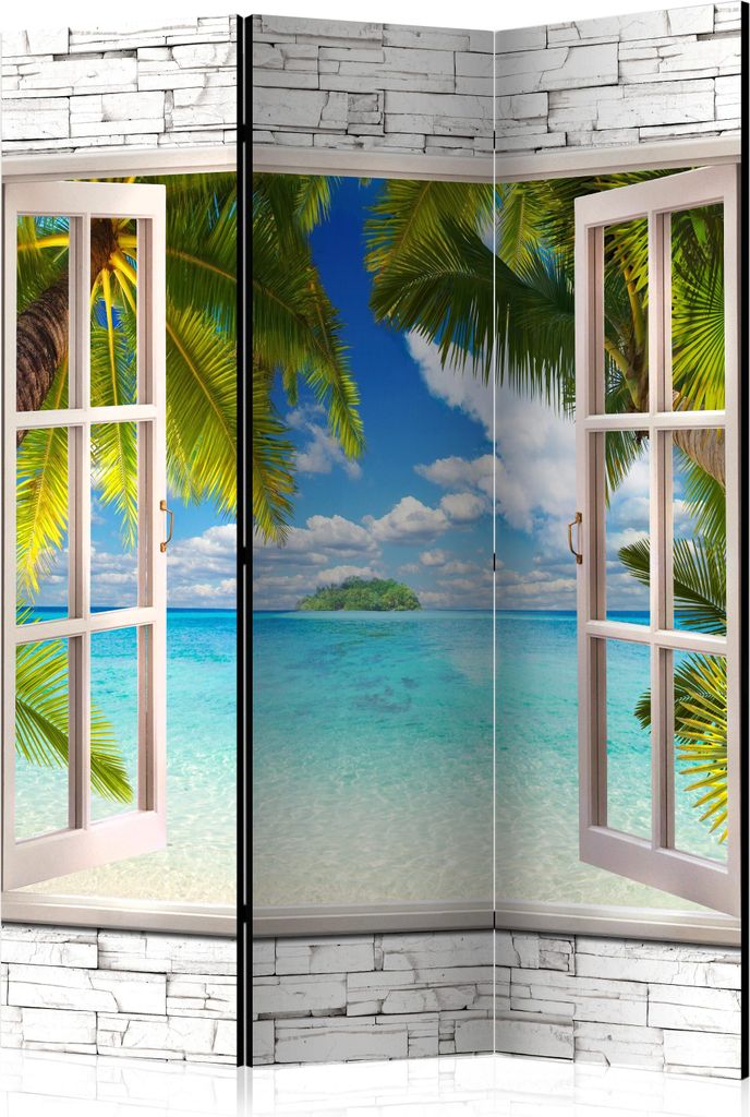 3-teiliger Doppelseitiger Vlies Paravent - Dream Island 135x172 cm Landschaften c-C-0090-z-b