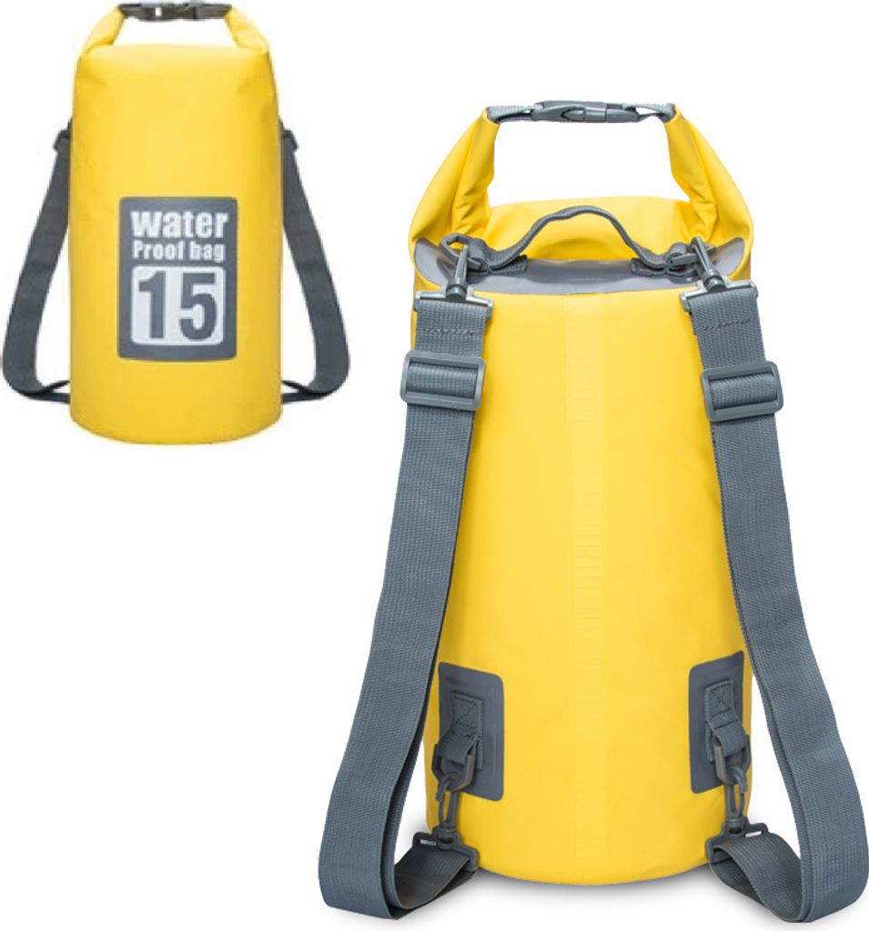 Drybag wasserdichter Seesack, Rollbeutel, Rucksack, Wassersack - gelb, 15L
