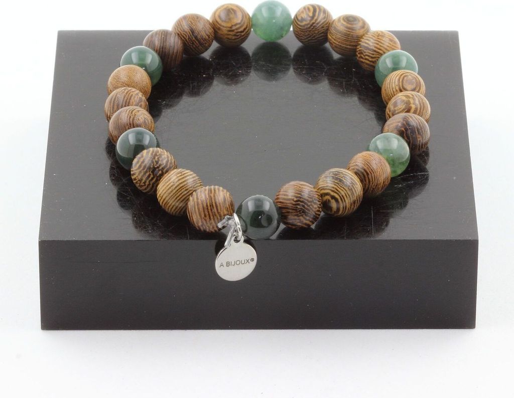 Armband Moosachatperlen + Holz 8 mm