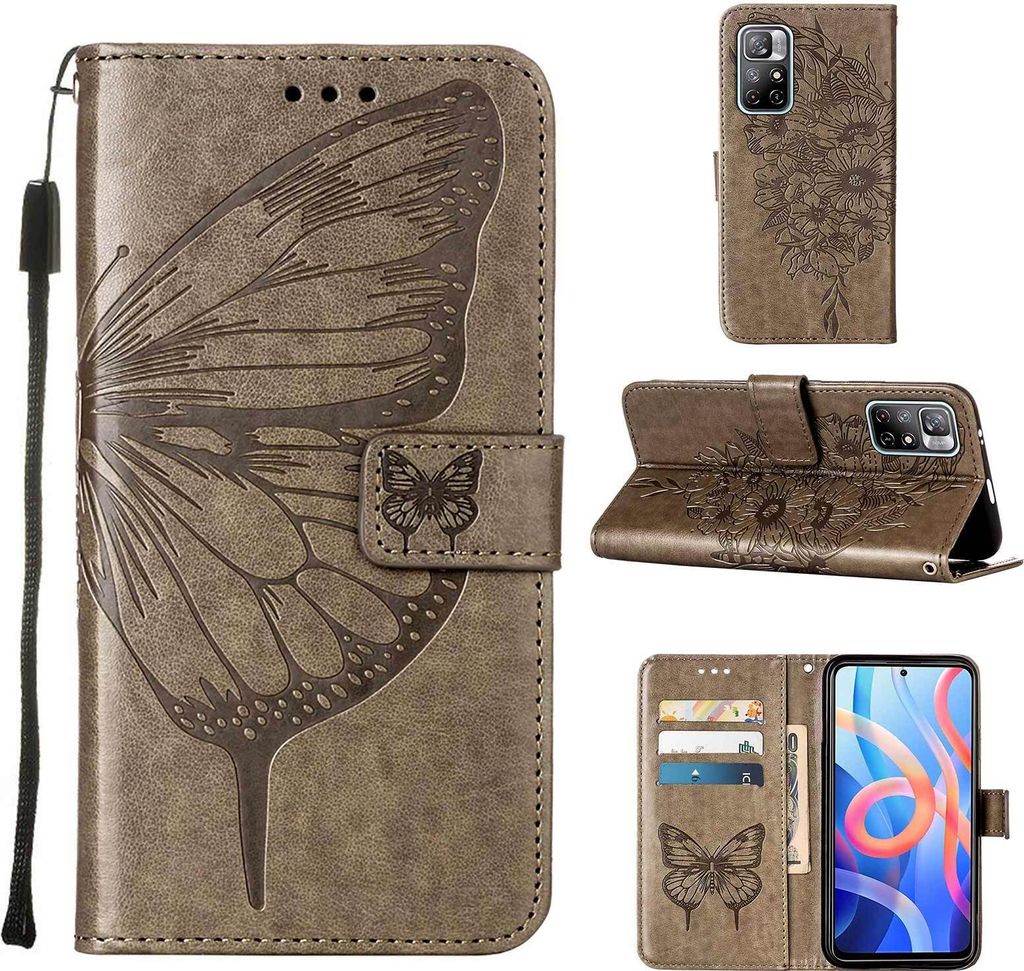 Xiaomi Poco M4 Pro 5G Hülle, Schmetterling Prägung Flip Produktbild 
