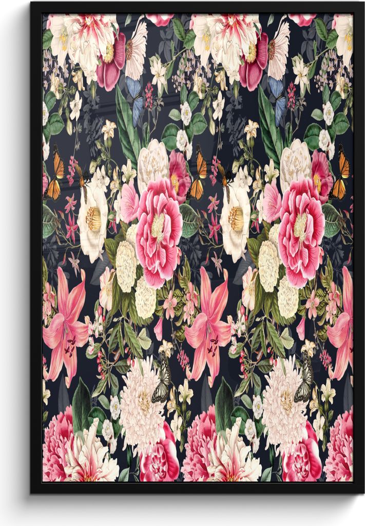 MuchoWow MuchoWow Gerahmtes Poster Blumen - Anemone - Lilie - Collage 60x90 cm - Poster mit zchwarzem Bilderrahmen - Kunst