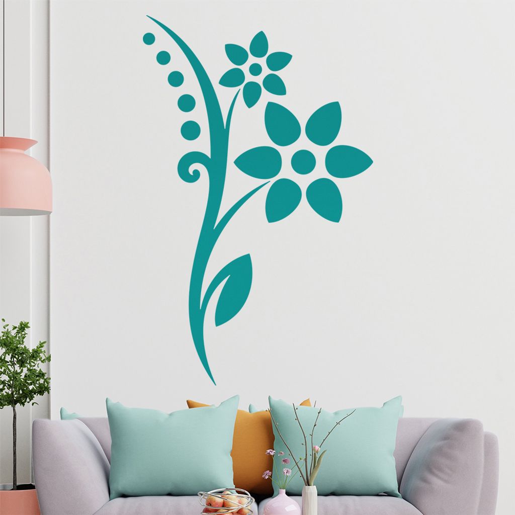 Blume - Punkte Linien Wandtattoo in 6 Größen - Wandaufkleber Wall Sticker - Dekoration, Küche, Wohnzimmer, Schlafzimmer, Badezimmer