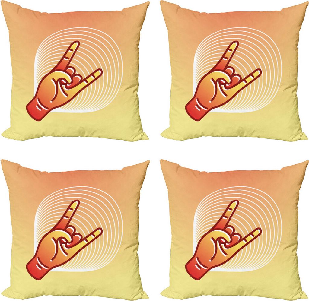 ABAKUHAUS Sie schaukeln Kissenbezug Set (4 Stück), Mano cornuta Grafik, Moderner Doppelseitiger Digitaldruck, 60 cm x 60 cm, Dunkle Pfirsich-Paste...