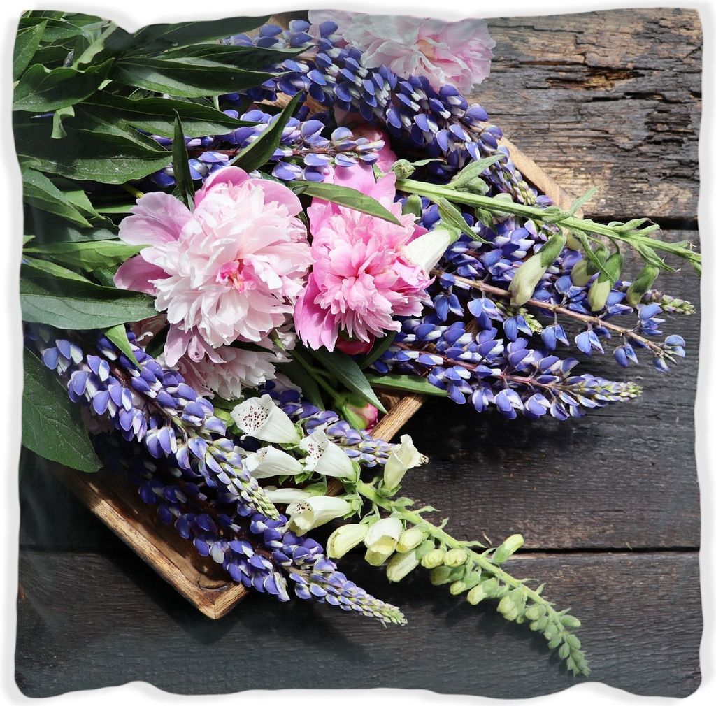 Wallario Premium Kissen, weiche Oberfläche, mit Motiv Stillleben mit Frühlingsblumen, Größe: 30 x 30 cm, mit weißer Rückseite