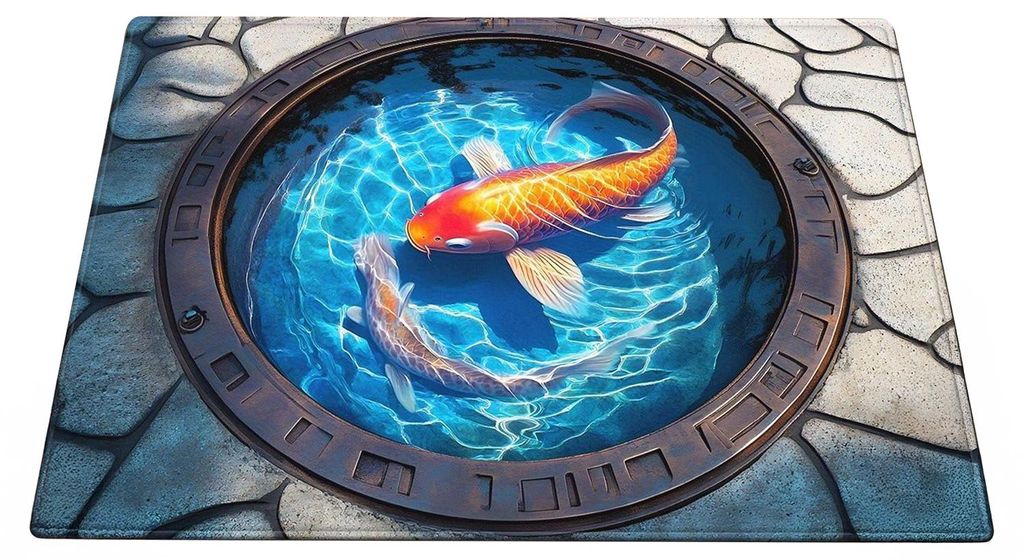 3D-Teppich mit optischer Täuschung, realistischer Teichfisch-Fußmatte, saugfähiger Eingangsteppich, Tiefsee-Fußmatte für Badezimmer, Küche, W...