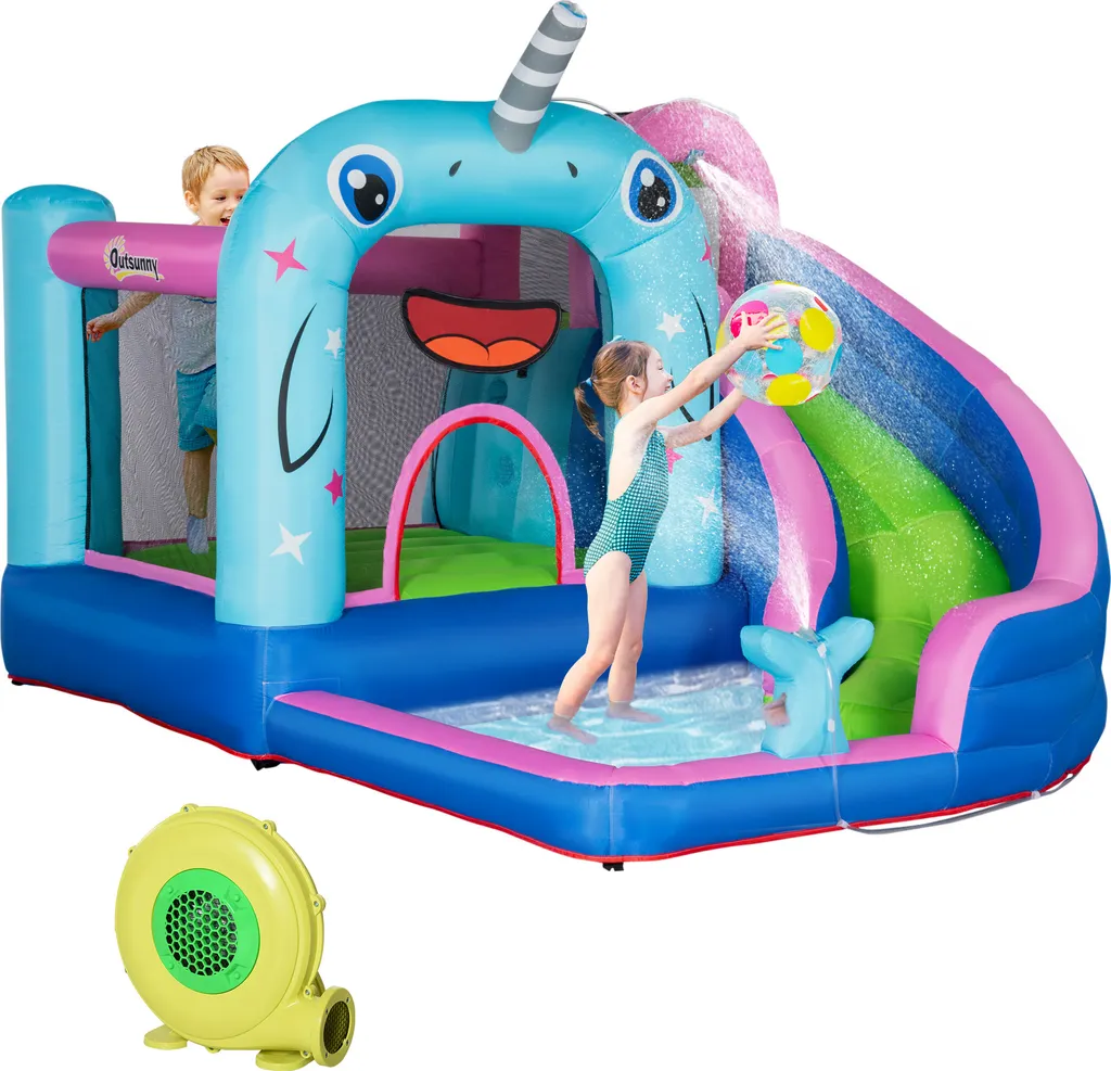 Parc aquatique gonflable sécurisé avec filet de protection et soufflerie