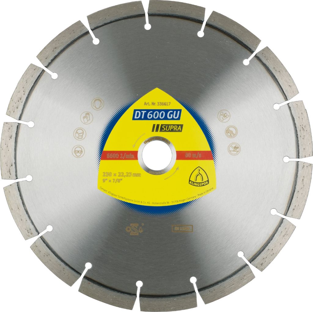 Klingspor DT 600 GU Diamanttrennscheiben, 180 x 2,6 x 22,23 mm 11 Segmente 42 x 2,6 x 10 mm, Standardverzahnung