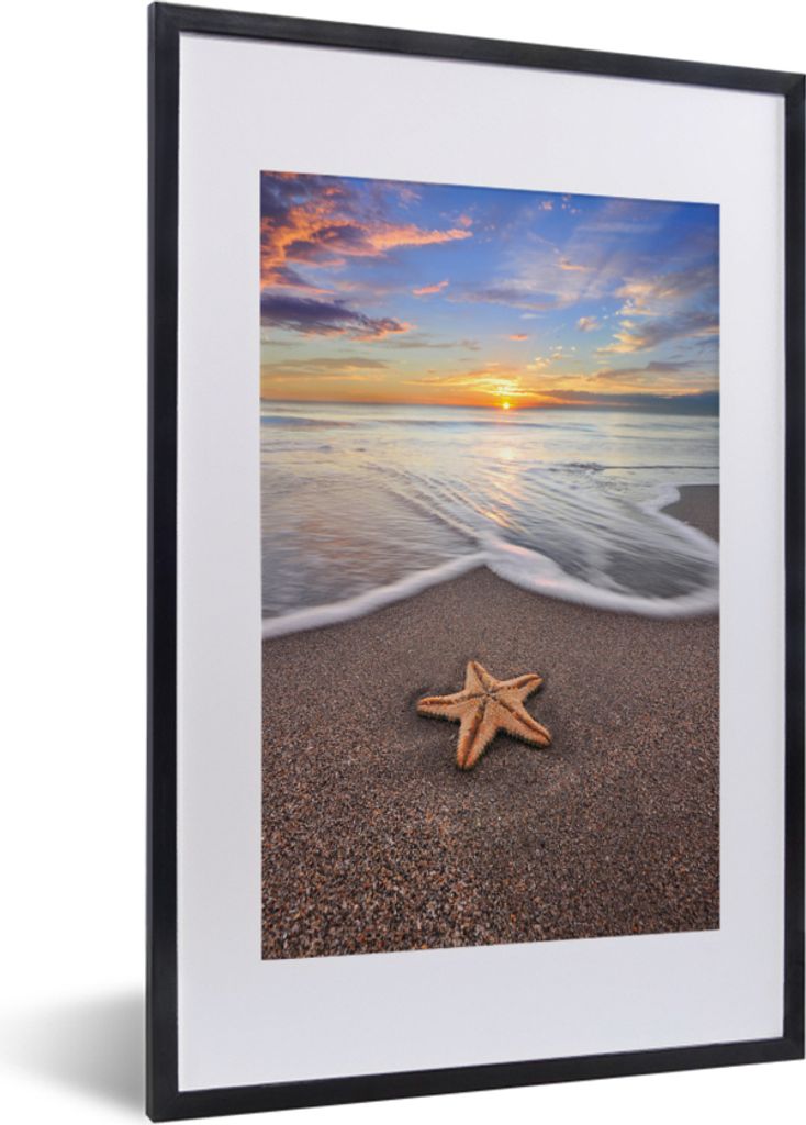 MuchoWow MuchoWow Gerahmtes Poster Seestern - Meer - Sonne 40x60 cm - Poster mit zchwarzem Bilderrahmen - Poster in Rahmen