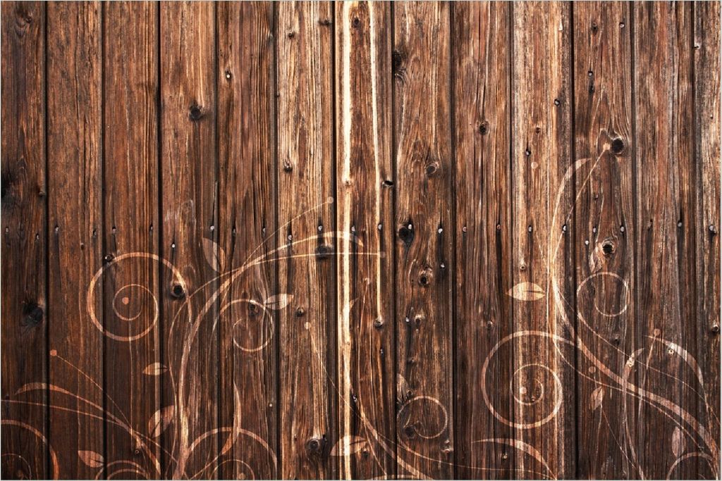 Wallario Poster - Holz in dunkelbraun mit Blumenmuster - Schnörkel, Kunstdruck Größe: 61 x 91,50 cm