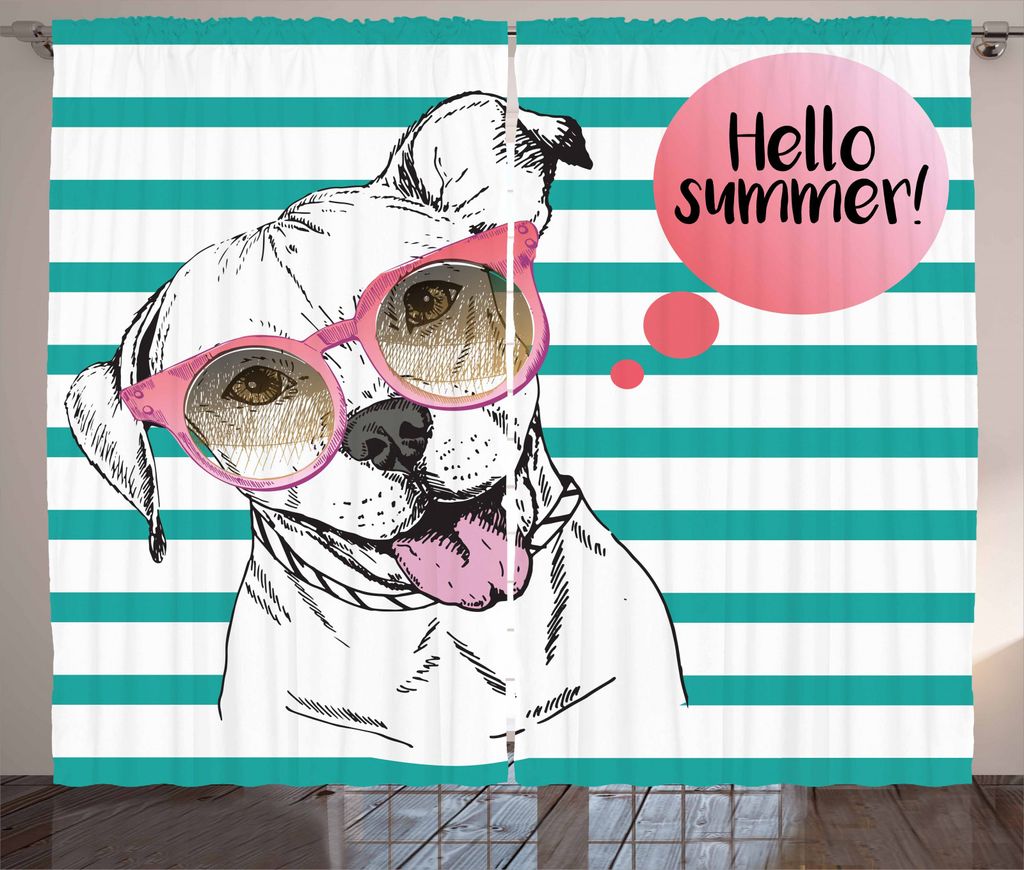 ABAKUHAUS Pitbull Rustikaler Gardine, Englisch Pitbull Sunglassess, Schlafzimmer Kräuselband Vorhang mit Schlaufen und Haken, 280 x 245 cm, Mehrfa...