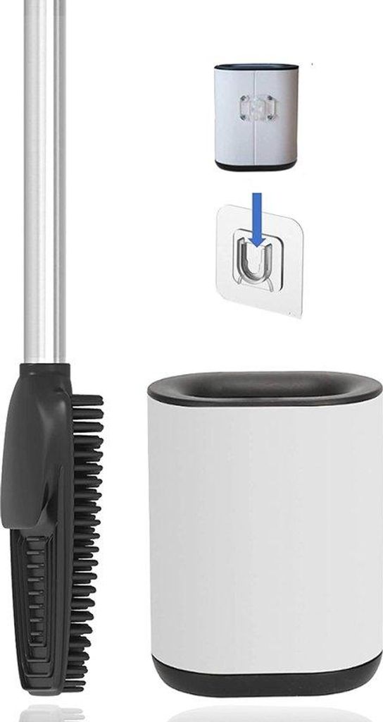Toiletborstel-Set aus Silikon, lang, Edelstahl, weiß, hygienisch