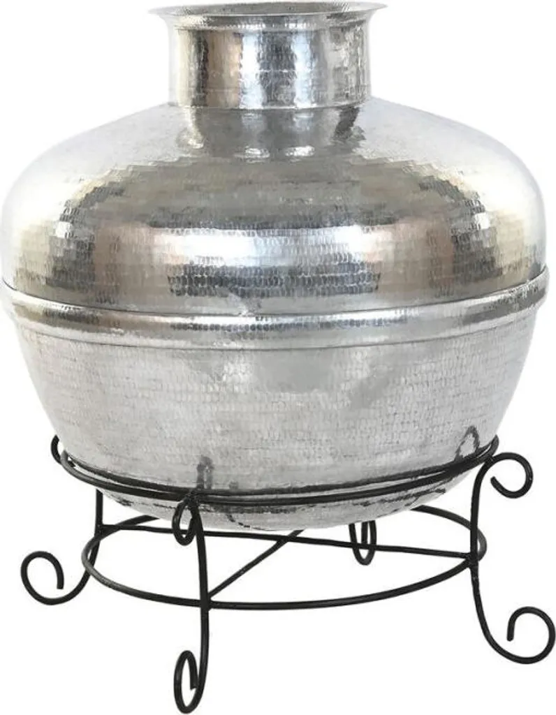 Grand vase robuste aluminium fer ESPRIT noir argenté 90 cm sol