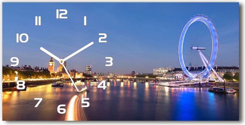 Wanduhr aus Glas – 60x30 cm - Glasbild - Glasuhr - Gehärtetes Glas - weisse-zeiger - London Eye London