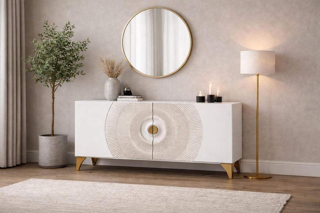 Sunset Sideboard Mangoholz 4 Türen weiß