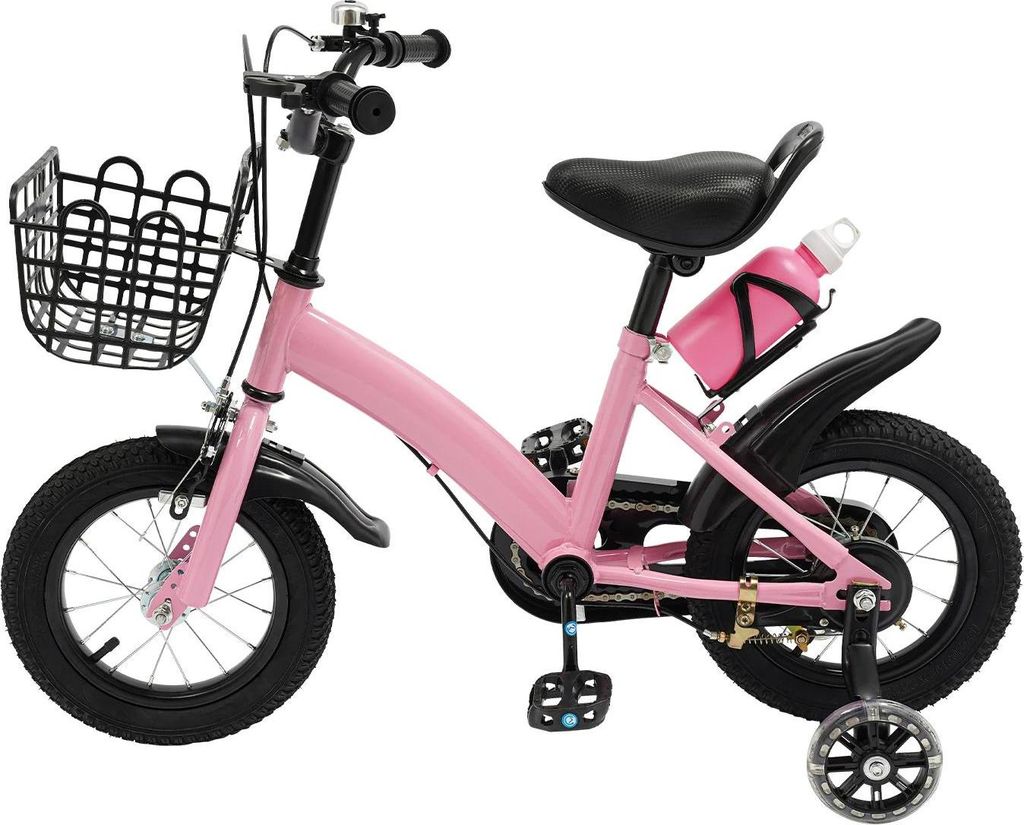 Kinderfahrrad 30 cm - Fahrrad für Kinder - Alter 2–5 Jahre - Stützräder - Verstellbarer Sattel & Lenker - Stahlrahmen - Korb - Rosa