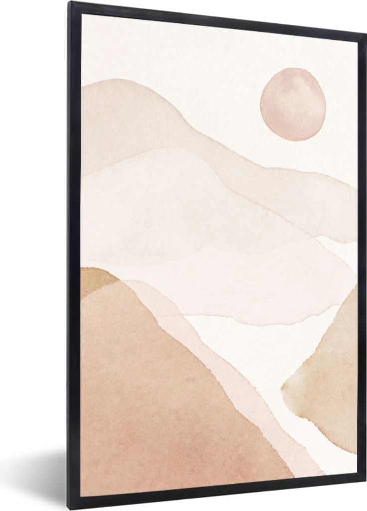 Poster mit Rahmen - Aquarell - Abstrakt - Sonne - 60x90 cm - Poster mit zchwarzem Bilderrahmen