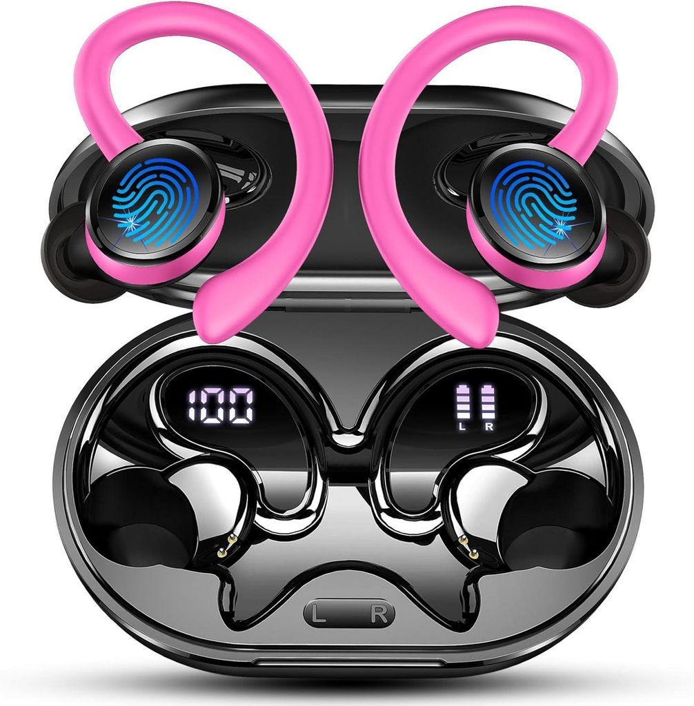 In Ear Kopfhörer 5.4 Sport tiefer Bass, 56 std Spielzeit mit 4 ENC Noise Cancelling Mic, IP7 Wasserdicht Ohrhörer LED-Anzeige für Studium/Arbeit