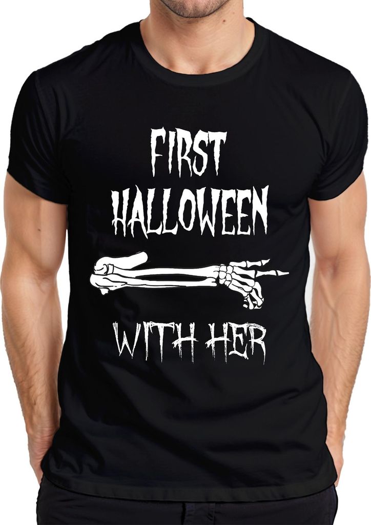 First Halloween With Her erstes Halloween Baby Mama Geschenk Arm Herren T-Shirt, Schwarz, XXL