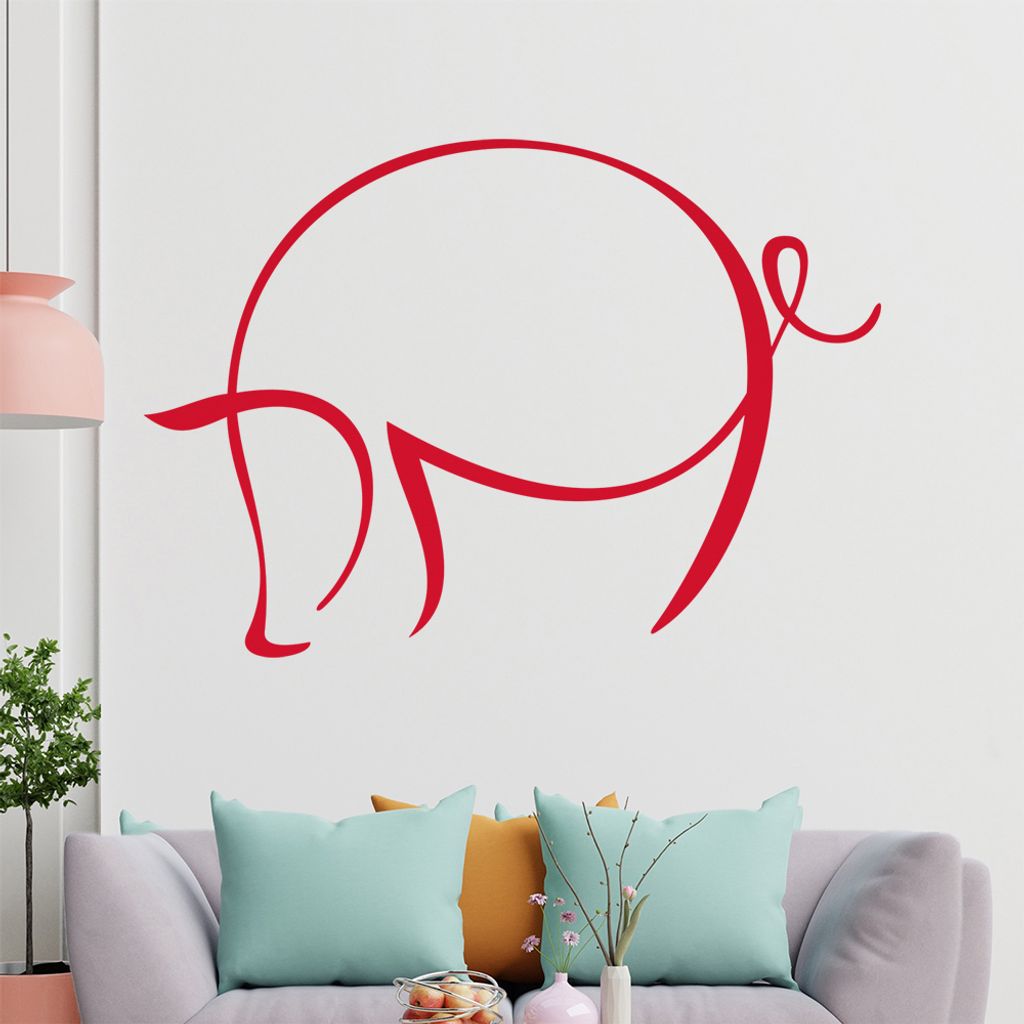 Schwein Linien Wandtattoo in 6 Größen - Wandaufkleber Wall Sticker - Dekoration, Küche, Wohnzimmer, Schlafzimmer, Badezimmer