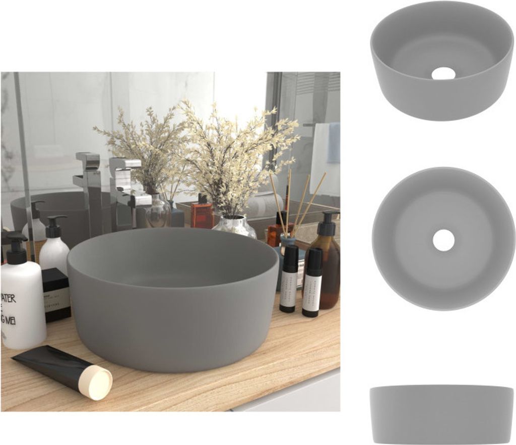 vidaXL s Waschbecken Rund Matt Hellgrau 40x15 cm Keramik - Badezimmer-Waschbecken
