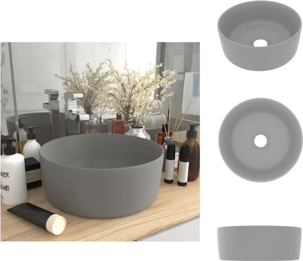 Lavabo Rotondo Grigio Chiaro Opaco vidaXL 40x15 cm - Ceramica da Appoggio