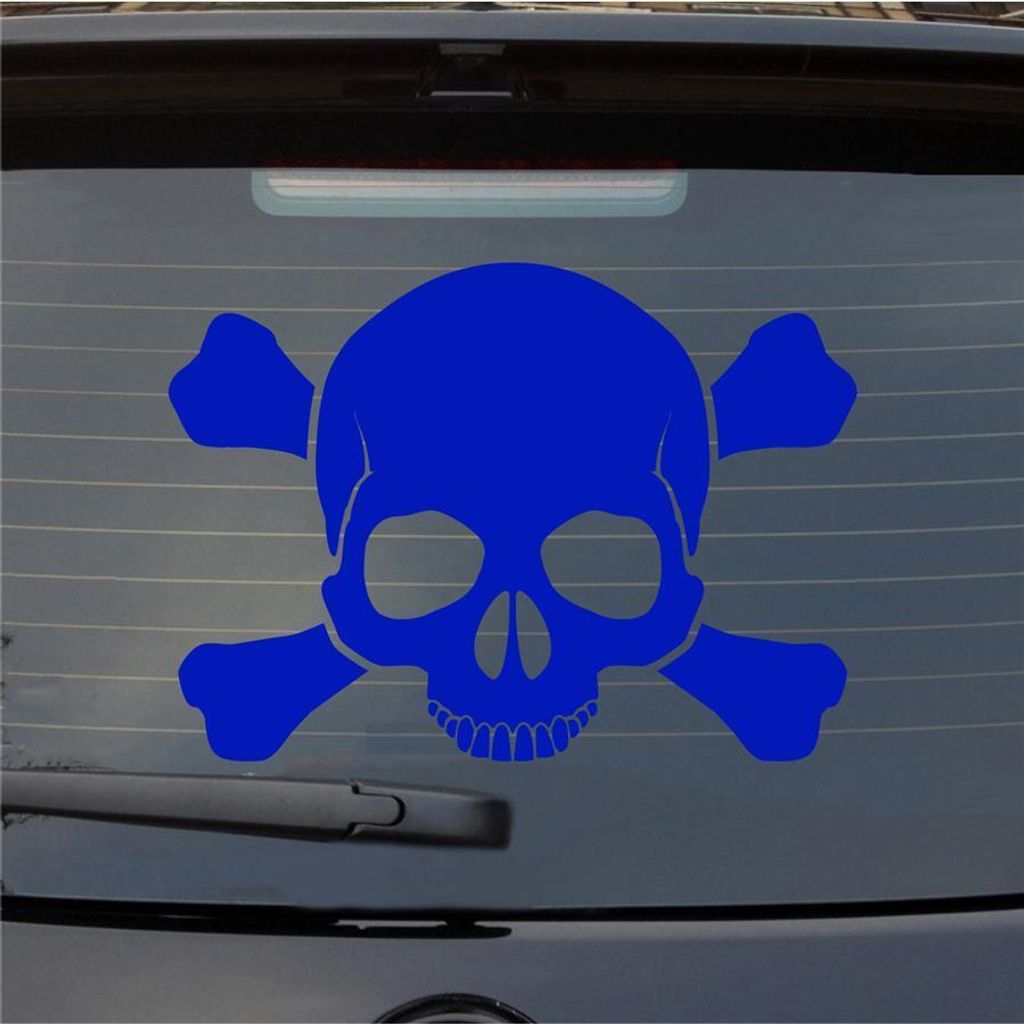 Heckscheibenaufkleber Totenkopf Skull Pirat Tod Car PKW 51x37 cm Dunkelblau Auto Aufkleber Sticker