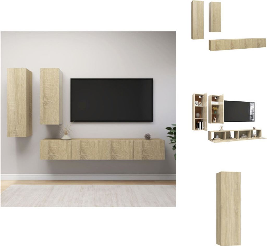 vidaXL 4-tlg. TV-Schrank-Set Sonoma-Eiche Holzwerkstoff - TV-Möbel