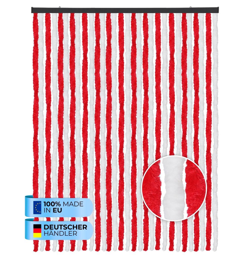 Flauschvorhang (100x200 cm) Türvorhang "Rot - Weiß" als Insektenschutz für Balkon, Terrasse oder Wohnmobil, Wohnwagen, Pavillon