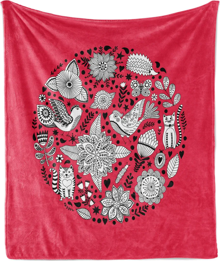 Coperta Plaid ABAKUHAUS Zentangle - Pile Flanella Grigio e Corallo