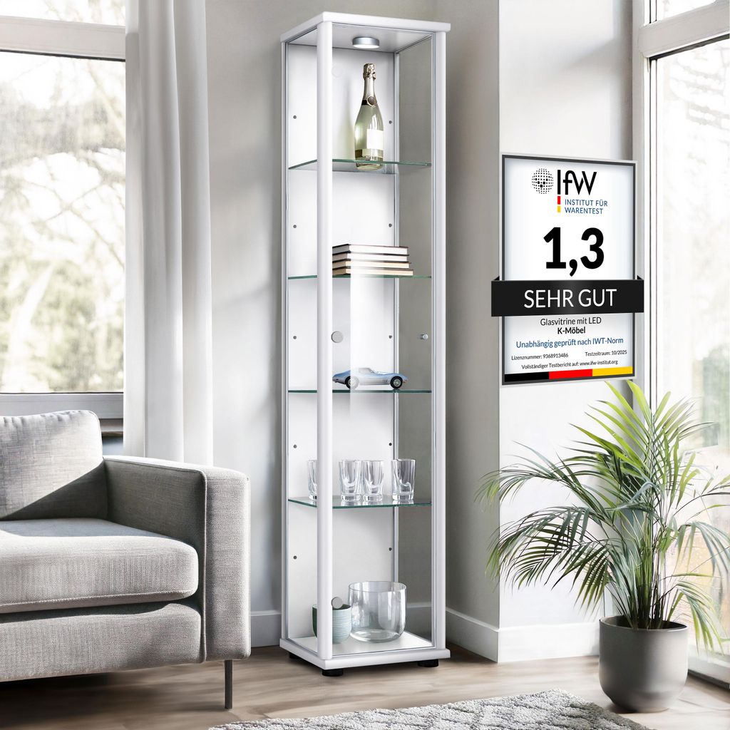 K-Möbel Glasvitrine stehend in Weiss (176x37x33 cm) mit 4 Produktbild 