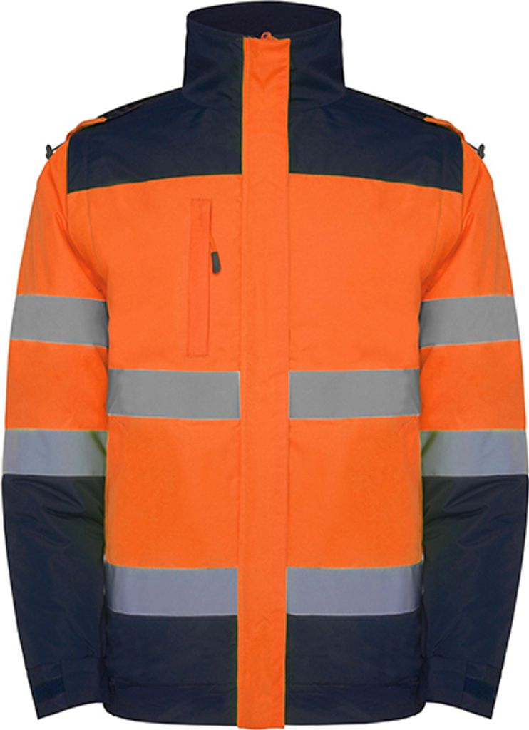 Roly Workwear HV9304 | Epsylon Hi-Viz Parka mir Reflektionsstreifen - Farbe: Navy Blue 55/Fluor Orange 223 - Größe: L