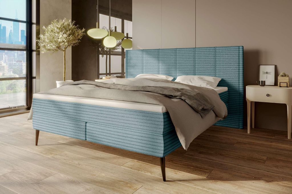 99rooms Maven Boxspringbett Cordstoff AMBIENCE Hellblau 180x200 cm
