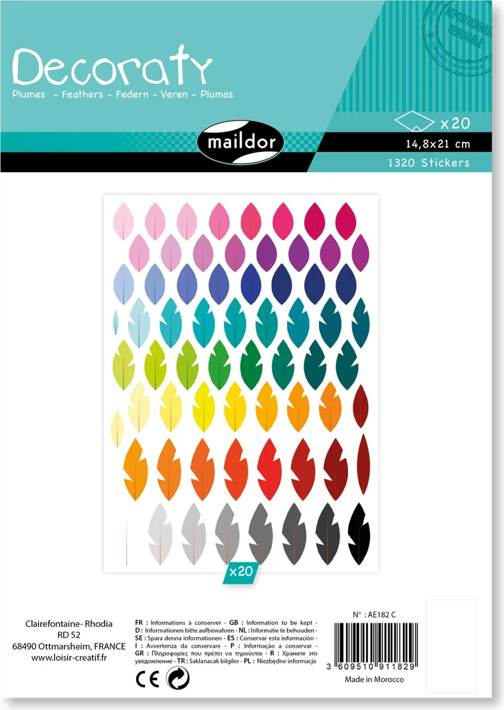Stickers Plumes Multicolores pour Scrapbooking - Lot de 20 Planches A5