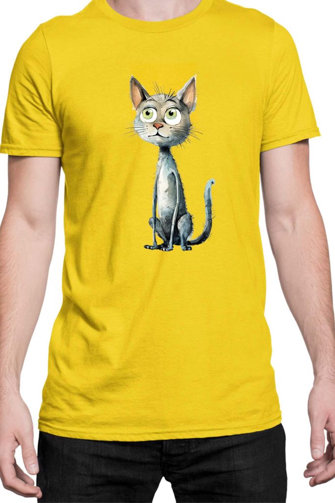 Herren T-Shirt Funny Cats Breeds Bambino Cat 012, Man S / Gelb