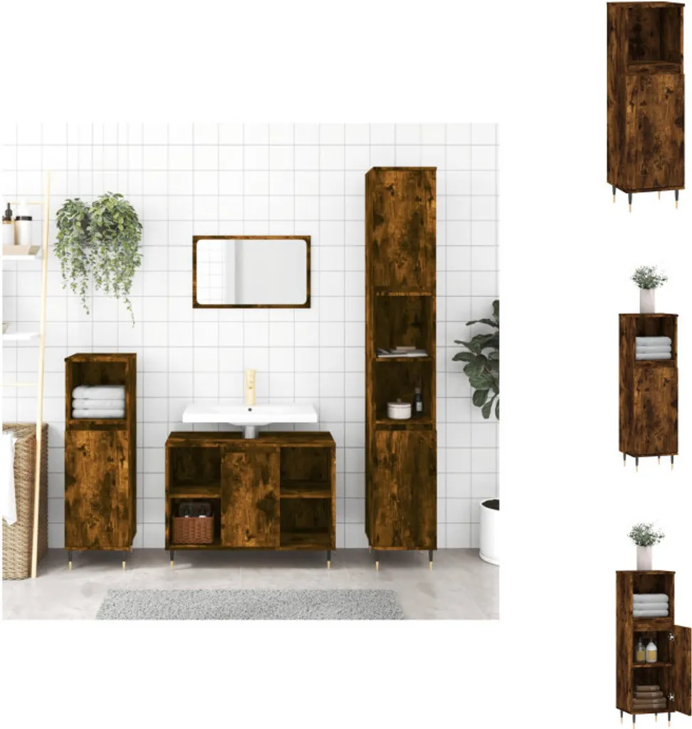 Mobiletto Bagno Rovere Fumo 30x30x100 | Organizzazione Spazi Stretti