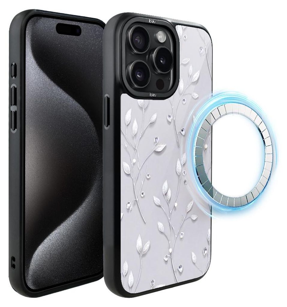 Schutzhülle für das iPhone 15 Pro, MagSafe-kompatibel, mattschwarze Seiten, Gefrorene Blumen