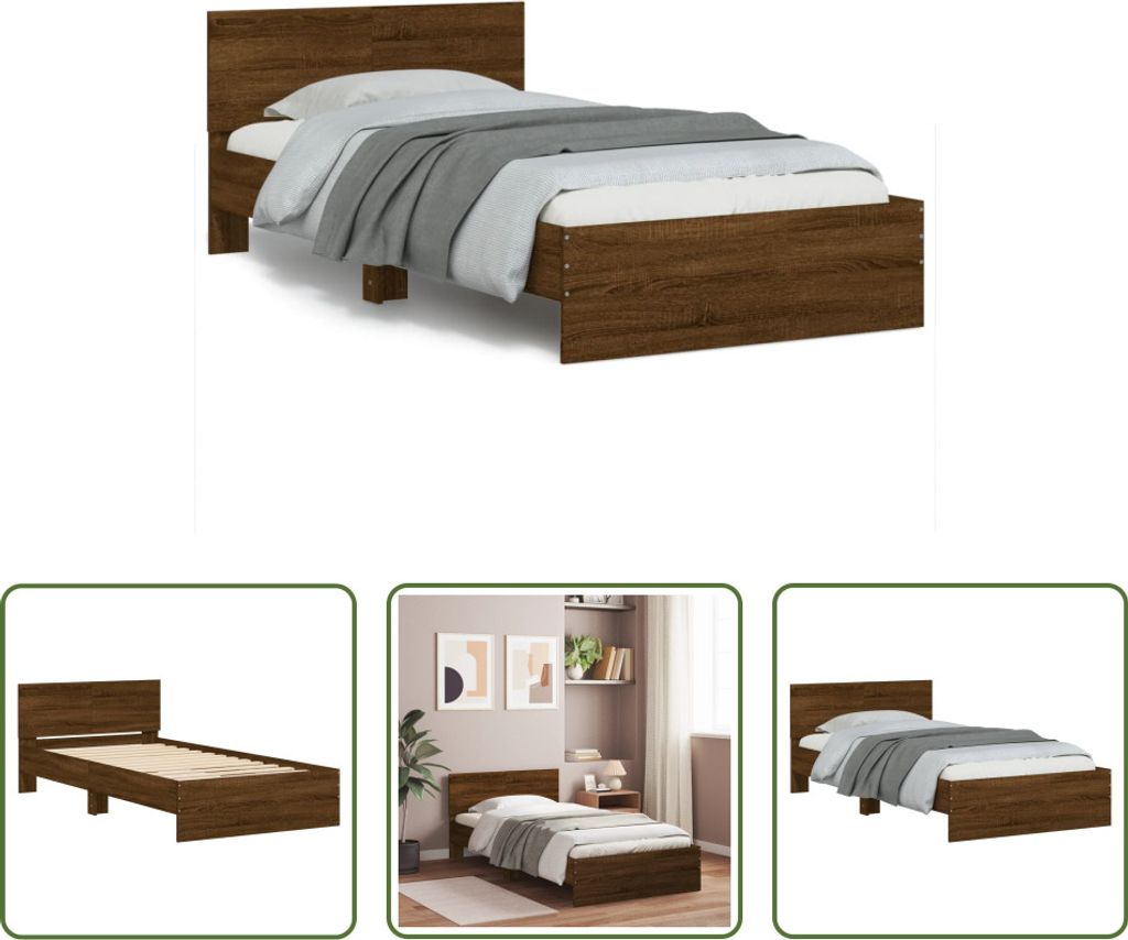The Living Store Bettgestell mit Kopfteil Braun Produktbild 